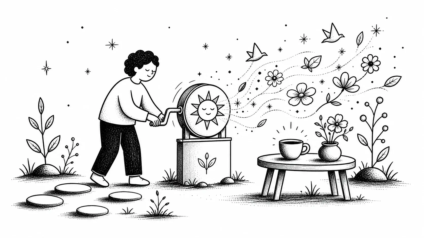 Editorial illustration for the article "11 Steps to Create Positive Energy" in Spirituality, Mindfulness & Inner Awareness.