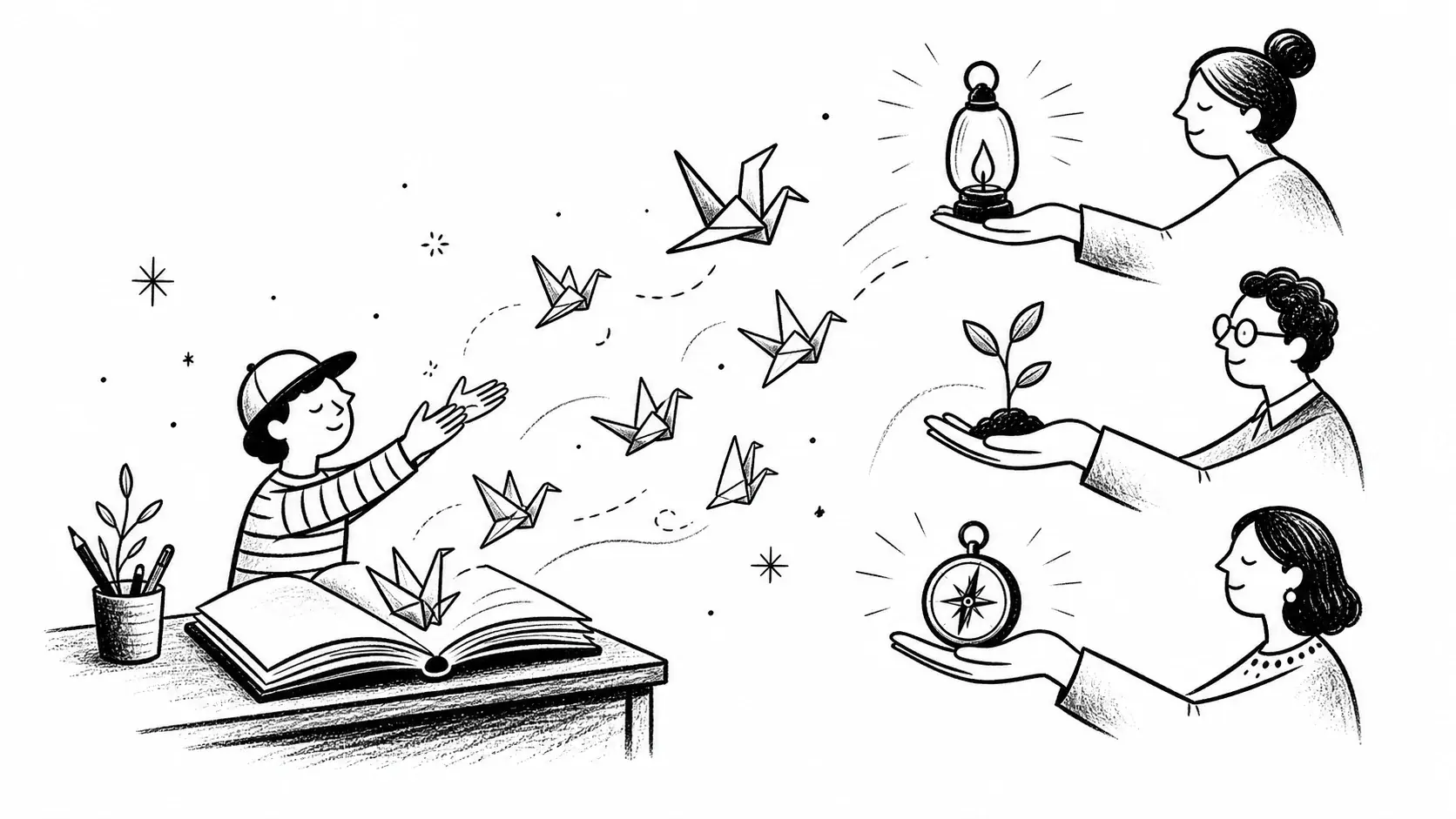 Editorial illustration for the article "An Open Thank You Letter To My Teachers" in Books, Ideas & Summaries.