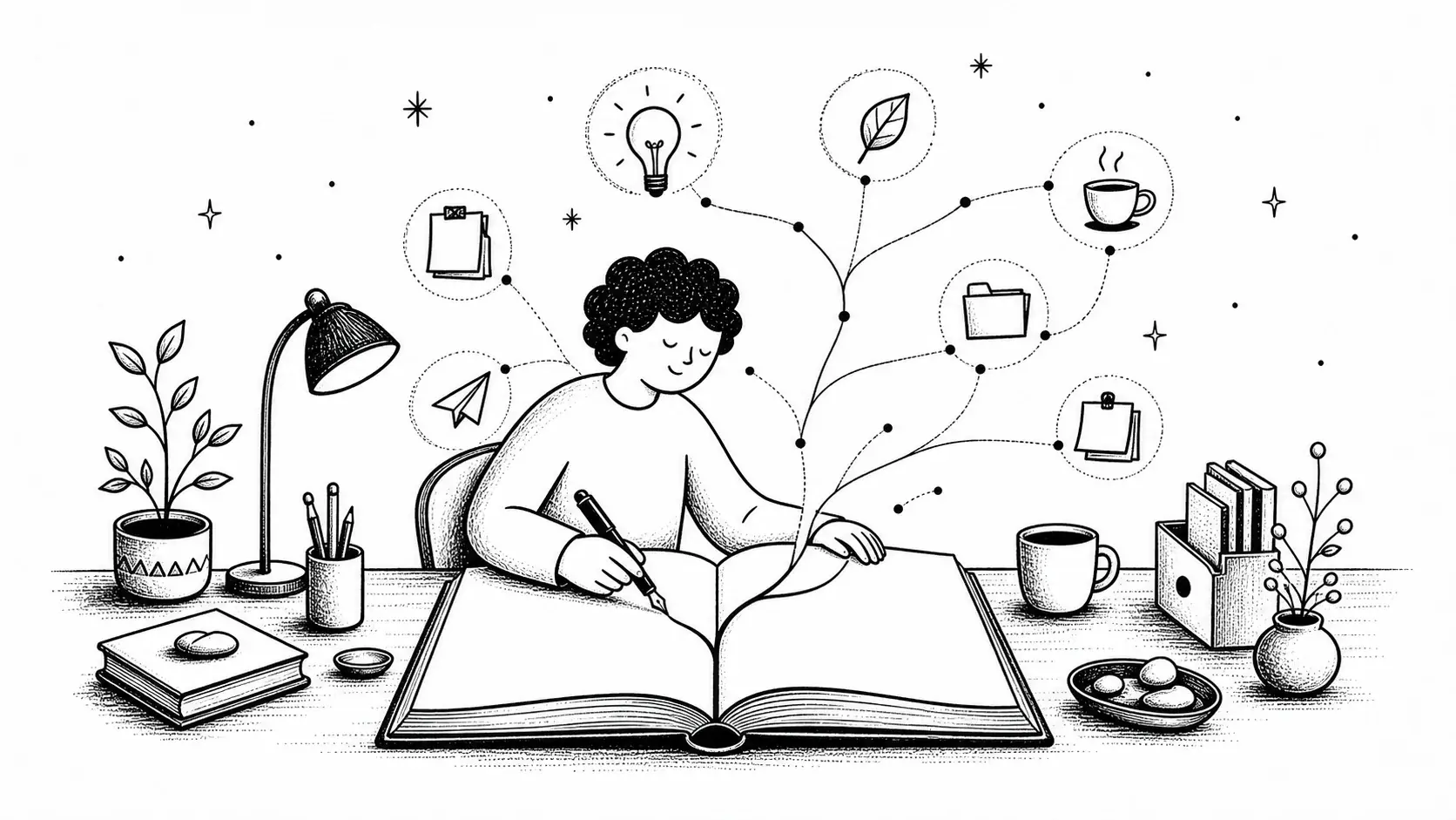 Editorial illustration for the article "The Ultimate Guide to Effective Note Taking" in Productivity, Focus & Learning Skills.