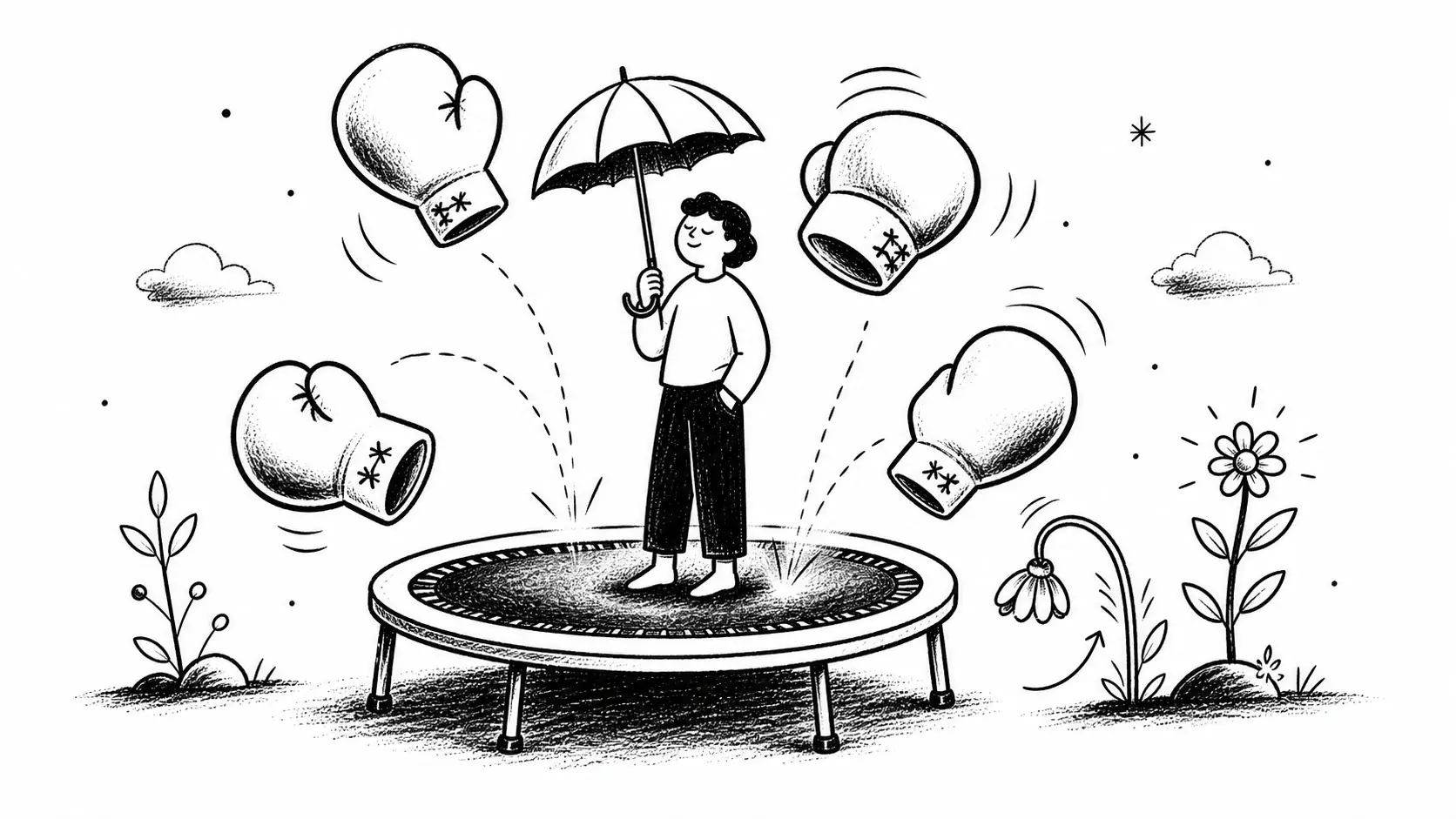 Editorial illustration for the article "Emotional Resilience: Dealing with the Punches" in Lifestyle, Travel & Personal Reflections.