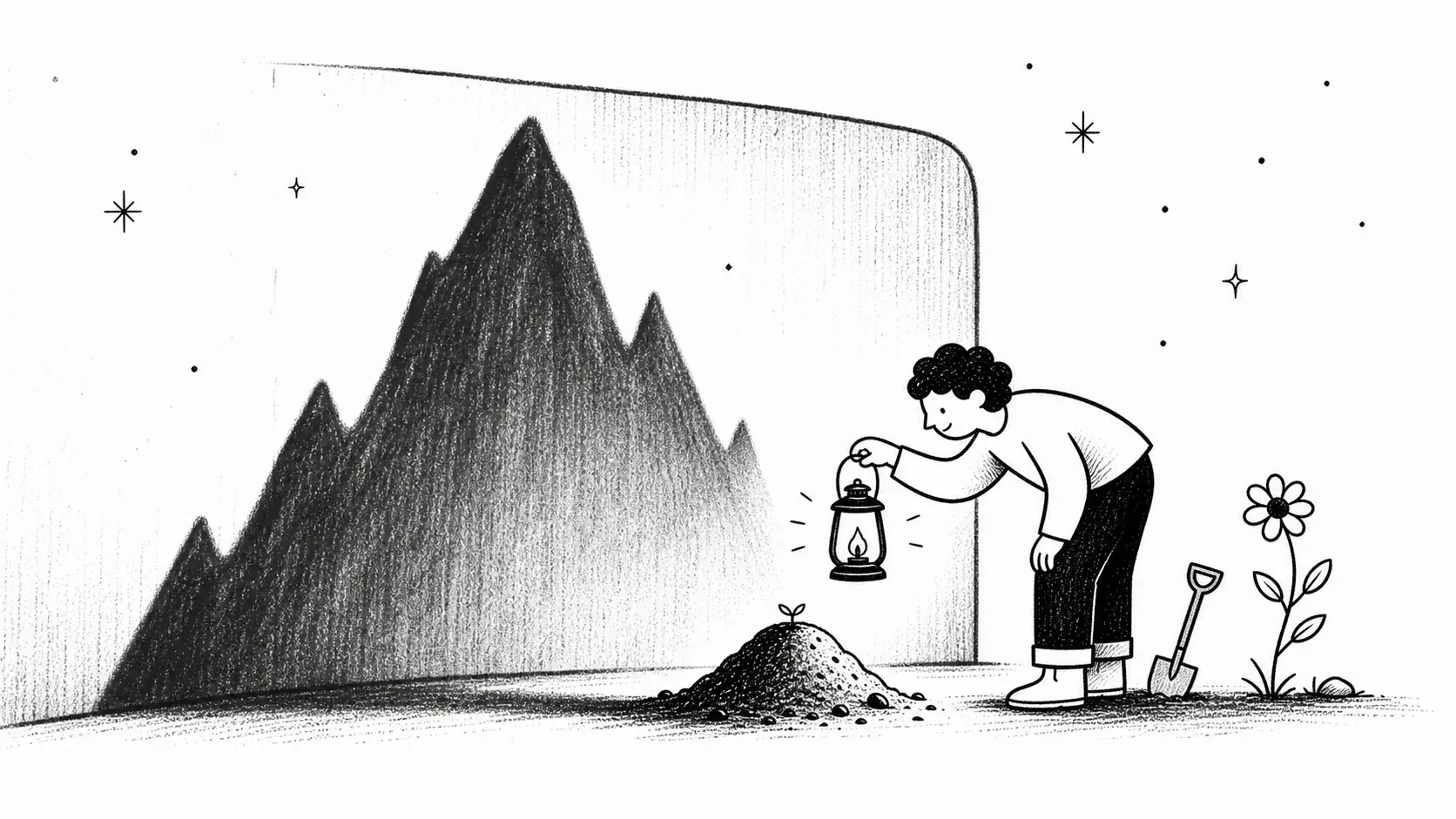 Editorial illustration for the article "On Making Mountains Out of Molehills" in Lifestyle, Travel & Personal Reflections.