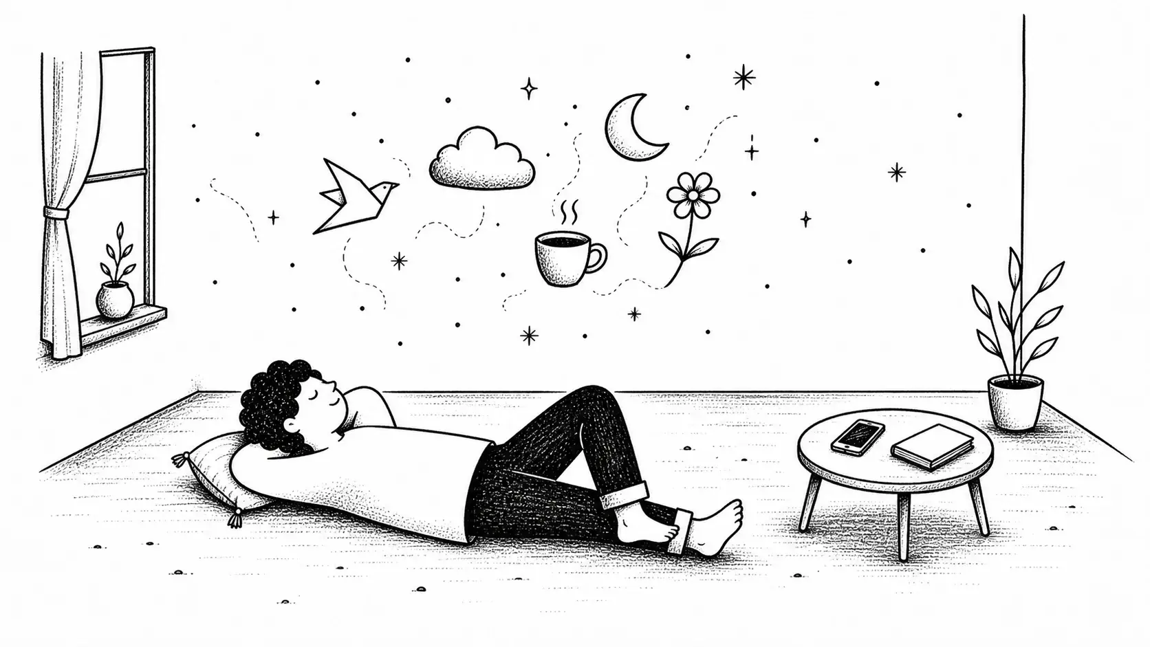 Editorial illustration for the article "When You Have Nothing To Do" in Productivity, Focus & Learning Skills.